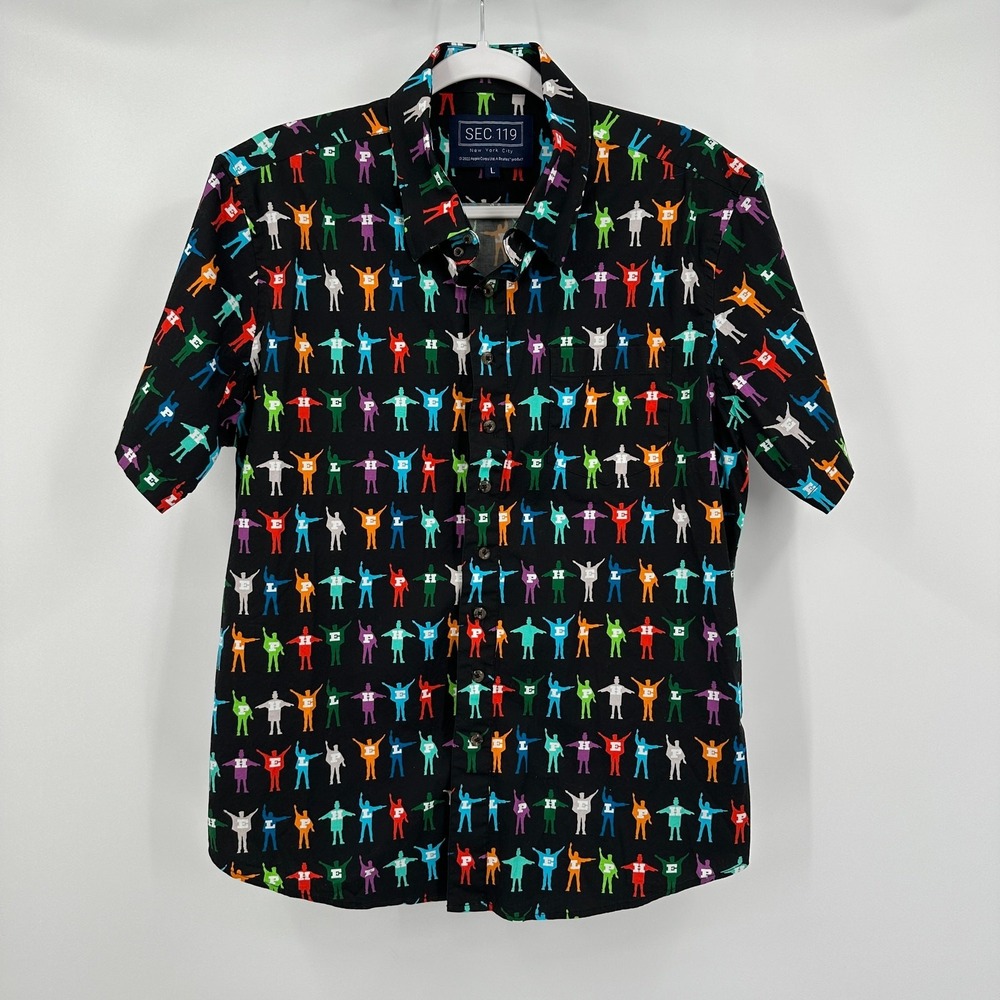 Section 119 The Beatles Help Semaphore Button Down Shirt Size L Fab Four Rock